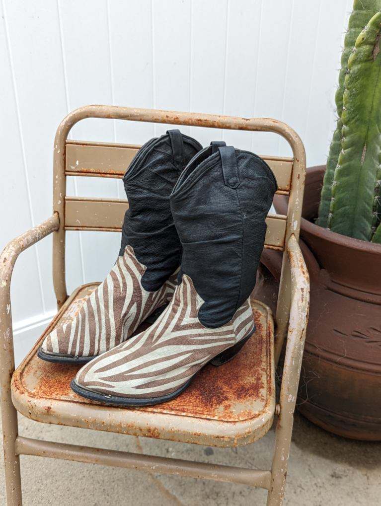 Zebra Print Black Leather Boots
