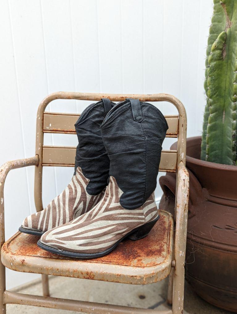 Zebra Print Black Leather Boots